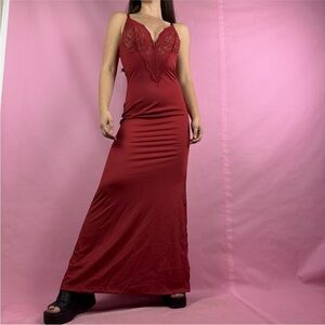 NWT Popilush Shapewear Dress Deep VNeck Lace Satin  Slip Dress Sz Small Burgundy